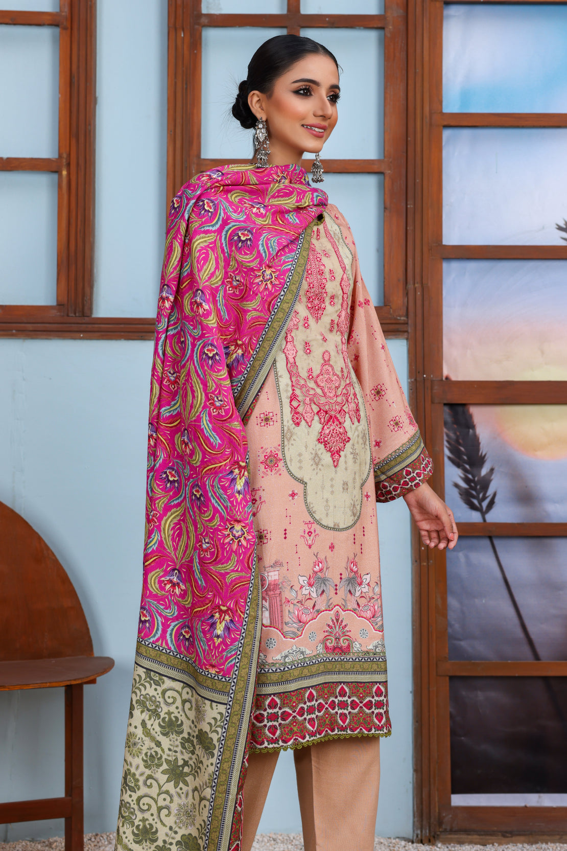 3 PIECE - EMBROIDERED PEACH - 1154