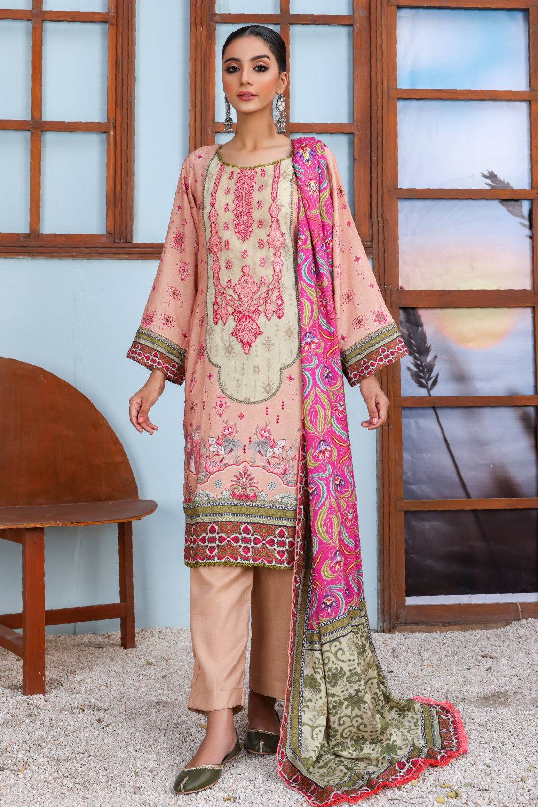 3 PIECE - EMBROIDERED PEACH - 1154