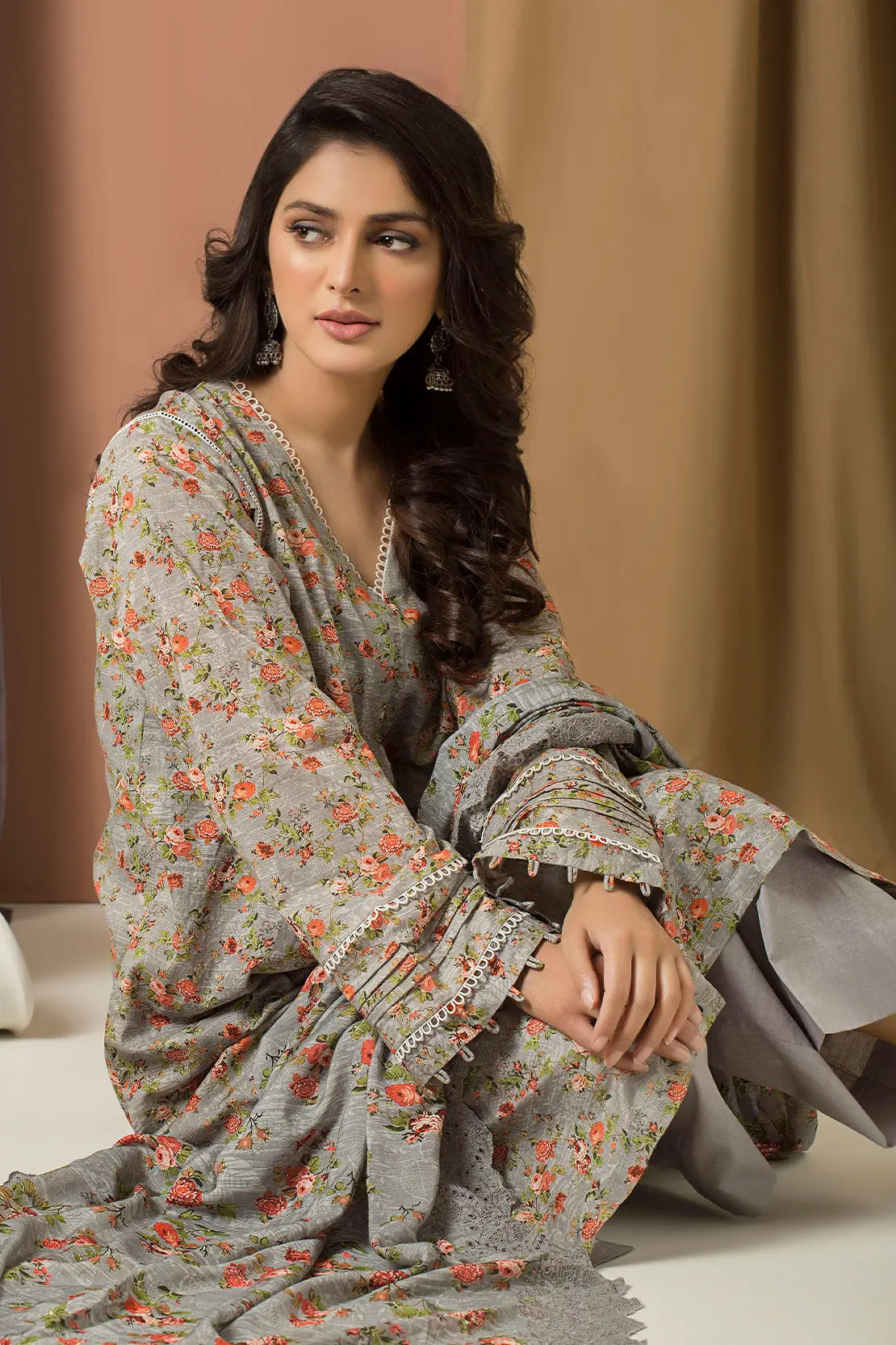 3 Piece - Printed Lawn with Embroidered Dupatta - 7687